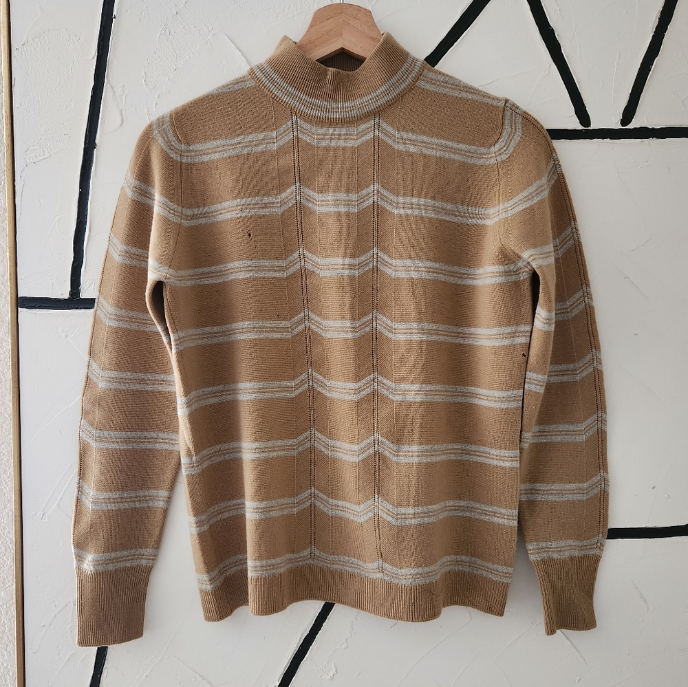 Vintage 100% Wool Jaeger 1950s Mock Neck Two Tone Striped Sweater